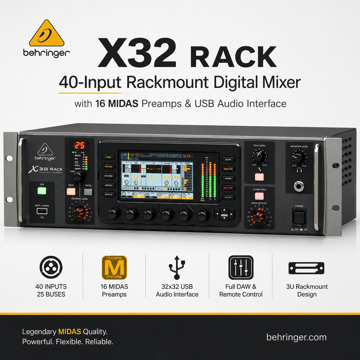 Behringer X32 Rack – Pencampur Digital Rak 40-Input dengan 16 Preamp MIDAS & Antaramuka USB