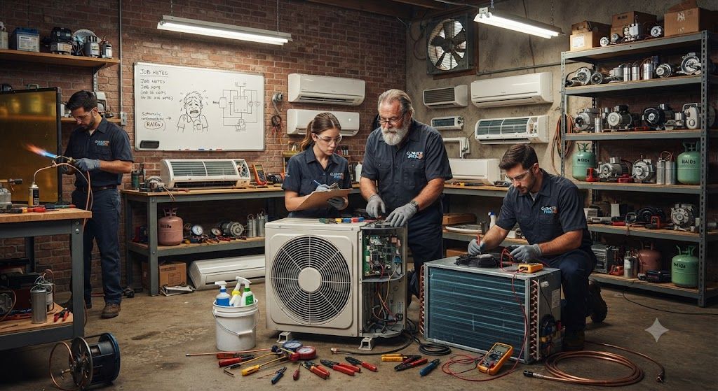 Split air conditioner maintenance workshop