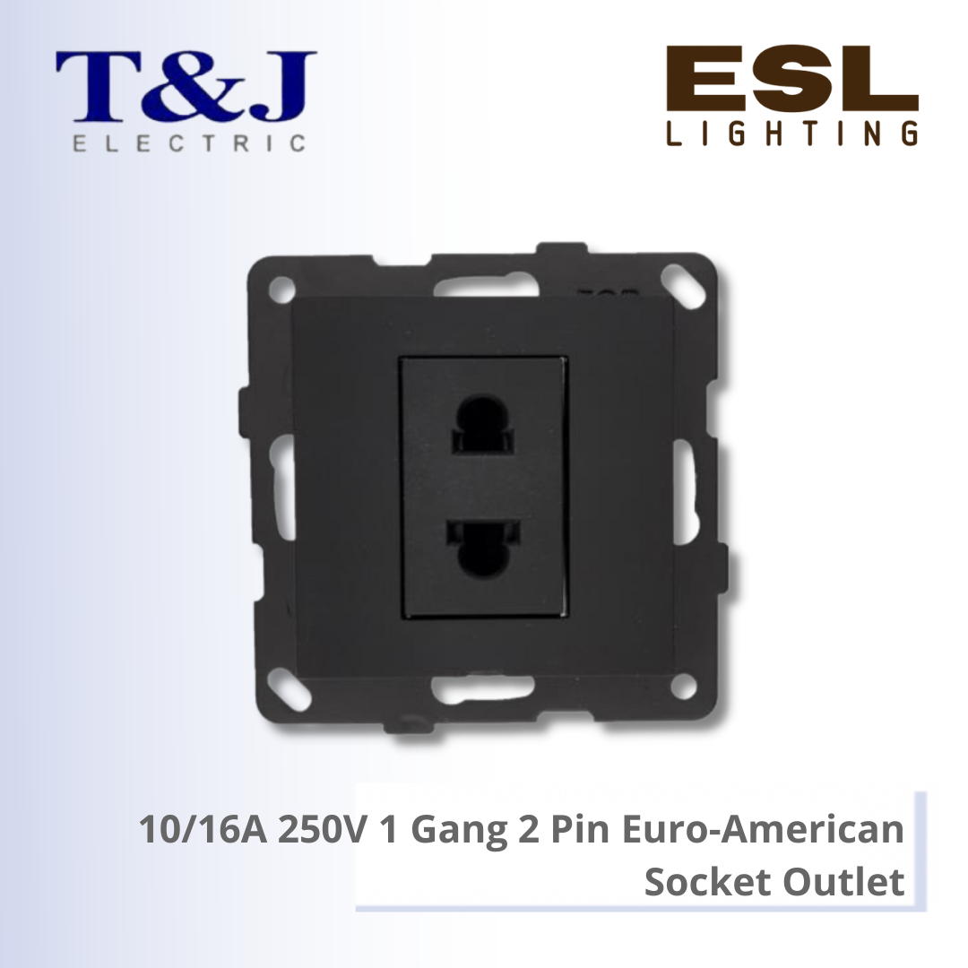T&J LAVINA"95" SERIES 10/16A 250V 1 Gang 2 Pin Euro-American Socket Outlet - JC8416U-W-LWH / JC8416U-W-LBL