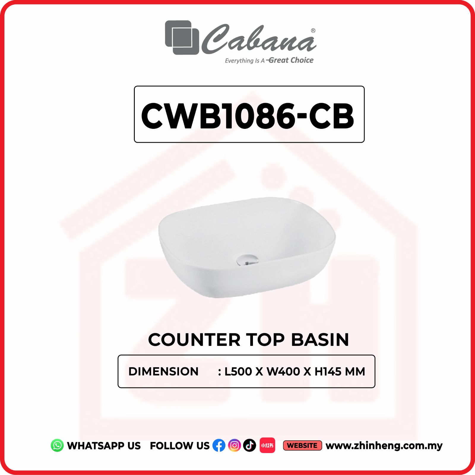 CABANA CWB1086-CB COUNTER TOP BASIN