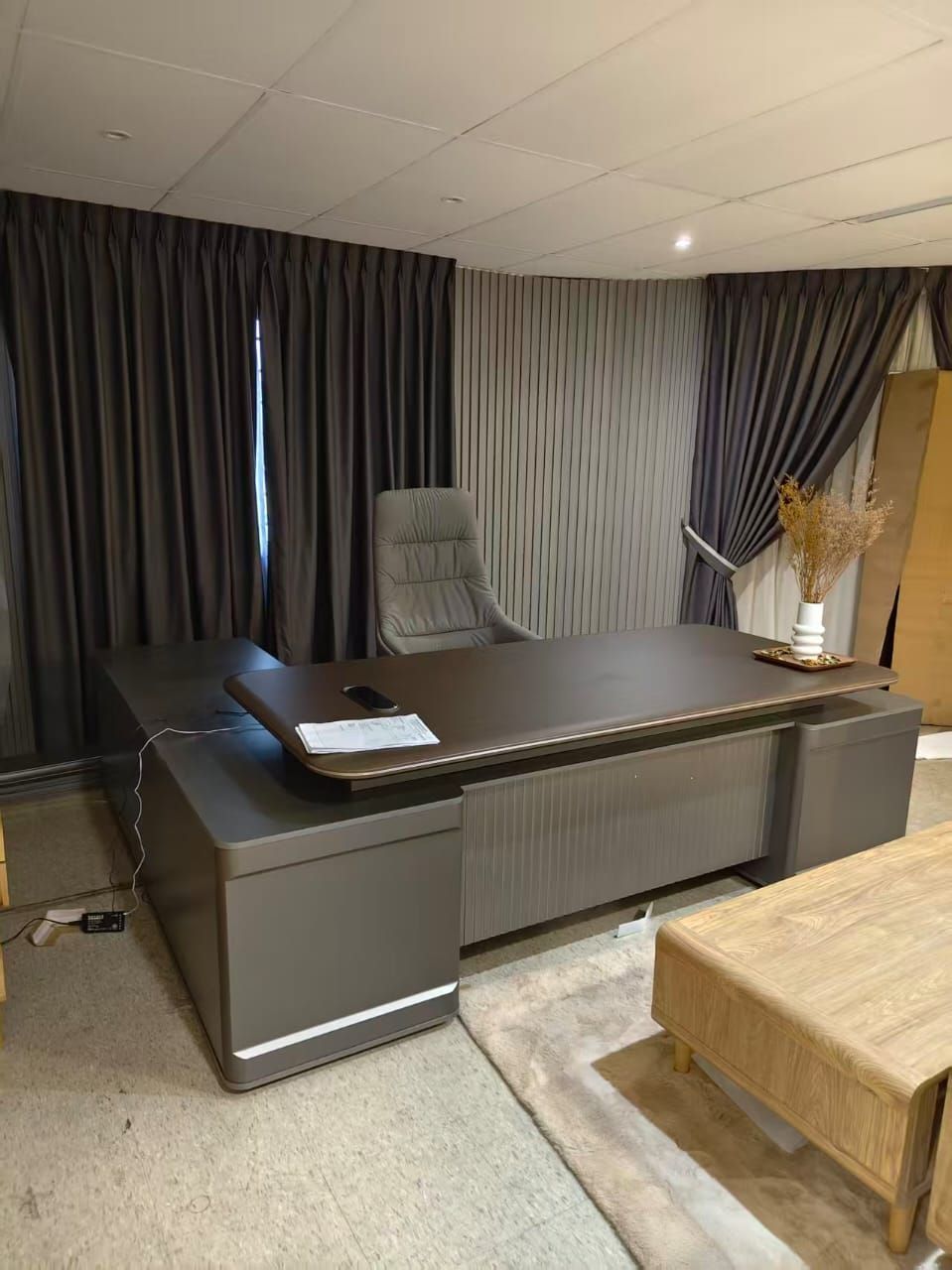 Luxury Executive Office Desk with Side Cabinet | Modern CEO Director Table | Premium Executive Office Furniture Malaysia | Penang & KL