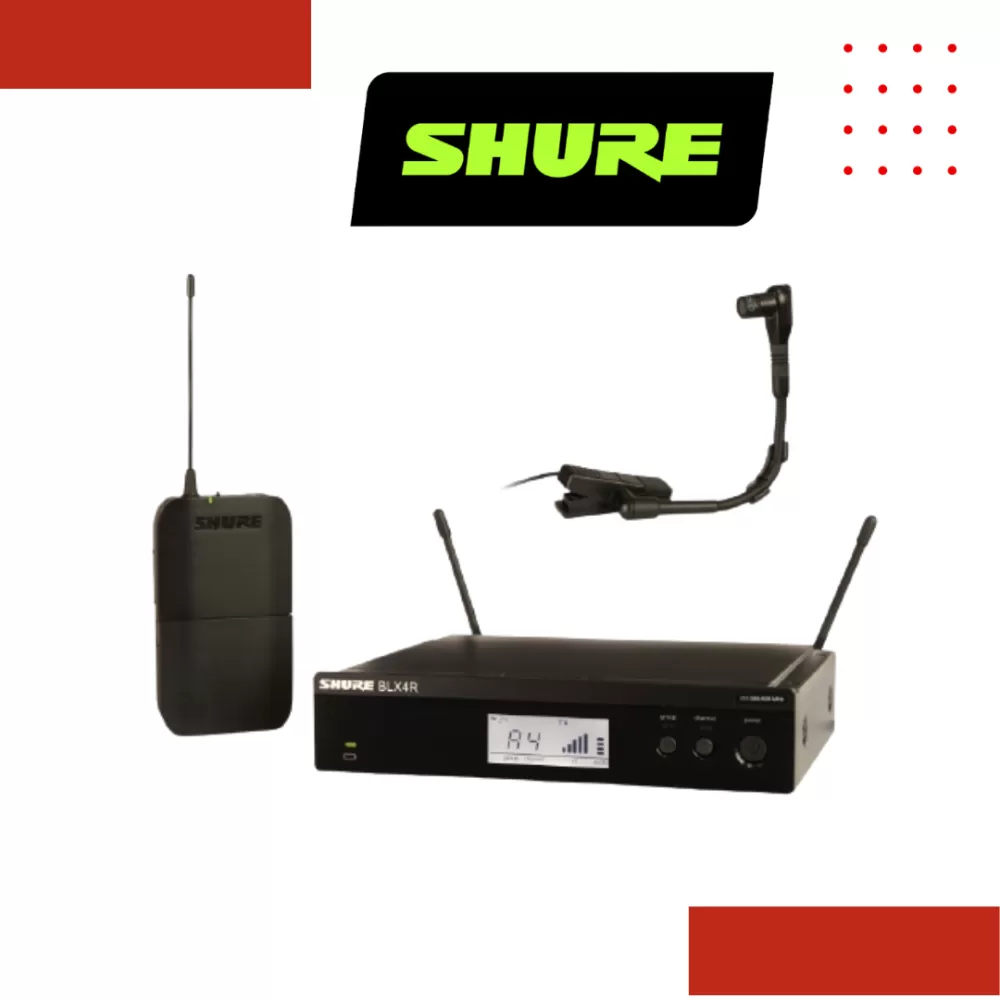 Shure BLX14R/B98 Instrument Wireless System, BLX4R Wireless Receiver, BLX1 Bodypack Transmitter & WB98H/C BETA 98 Clip-On Condenser Microphone
