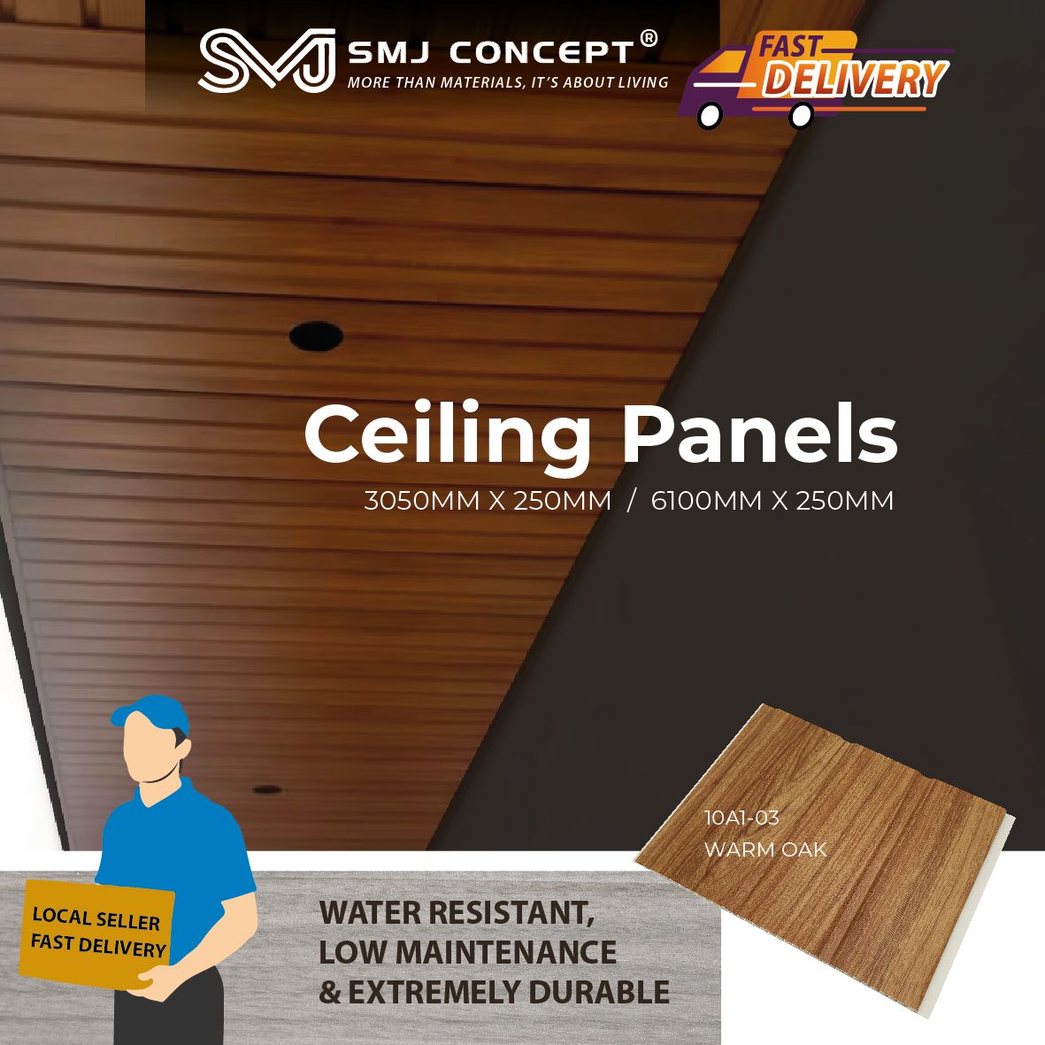 10A1-03 3050MM X 250MM X 8MM | PVC CEILING PANEL 3 WAVES