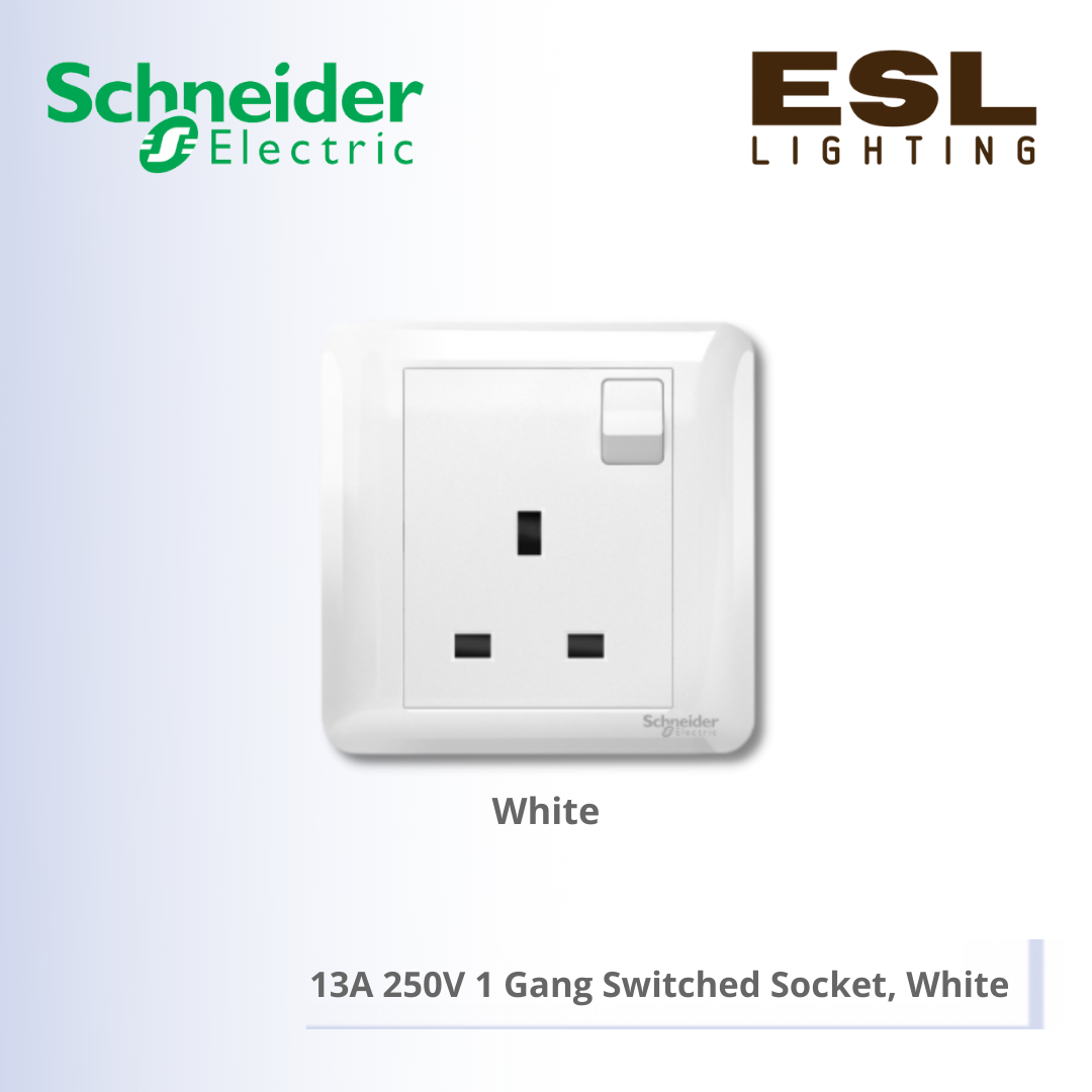 SCHNEIDER Affle Plus 13A 250V 1 Gang Switched Socket - A3G15_WE_G11