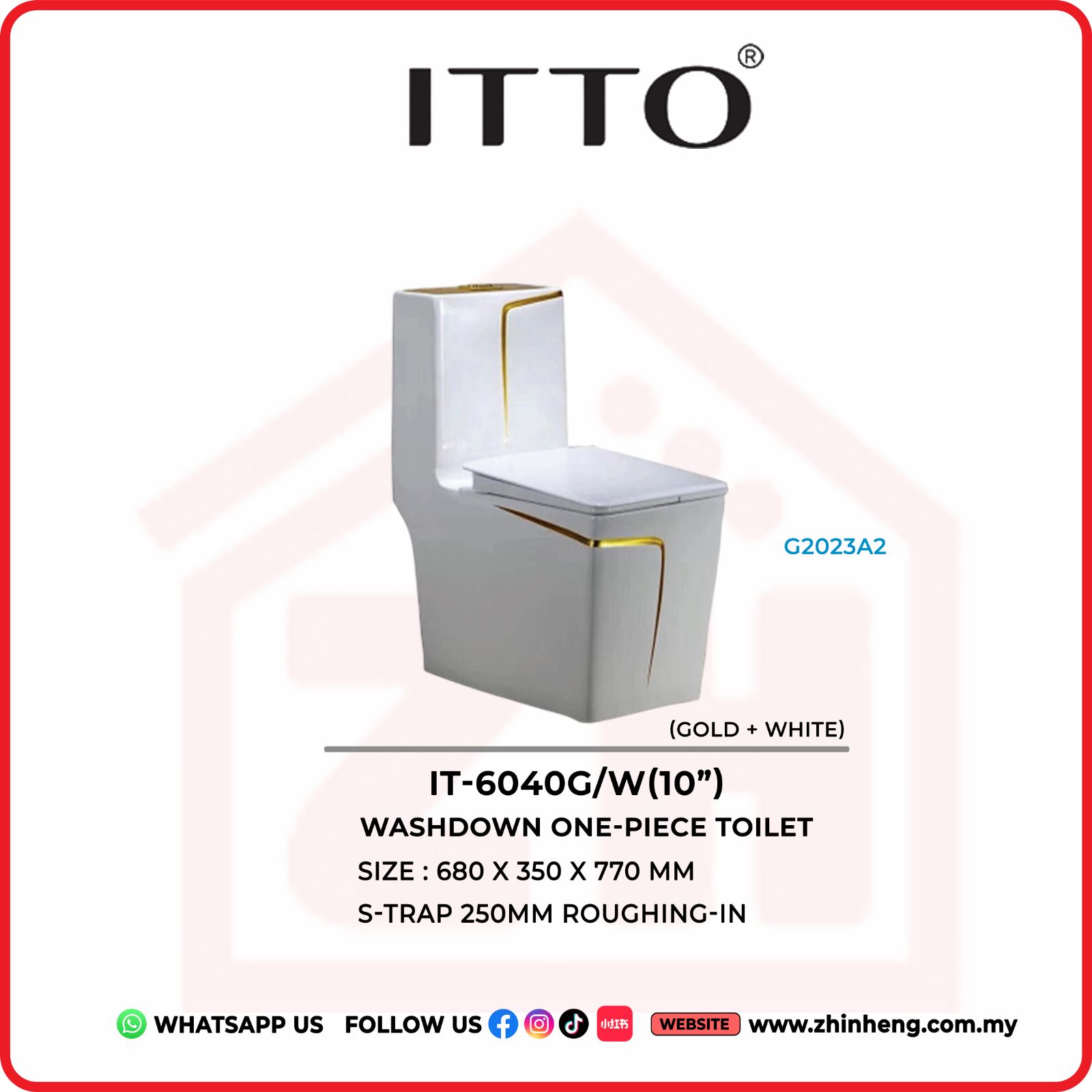 ITTO Wash Down One-Piece Toilet (GOLD + WHITE)  IT-6040G/W(10")