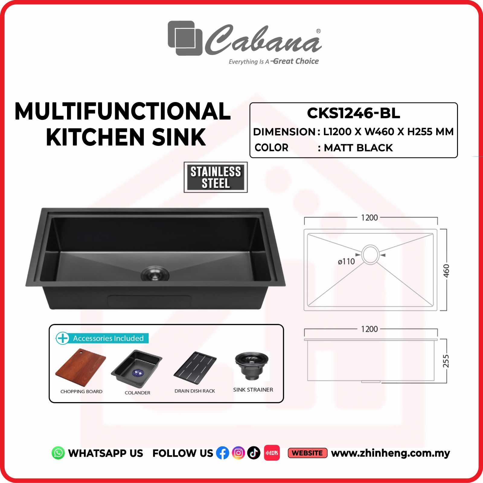 CABANA MULTIFUNCTIONAL KITCHEN SINK CKS1246-BL