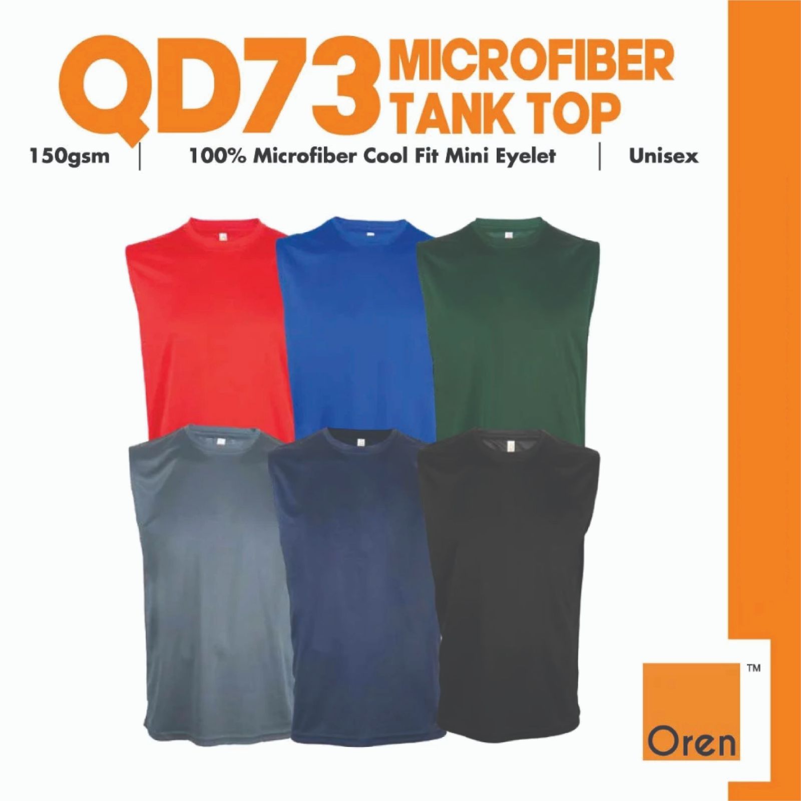 OREN SPORT Jersi Microfiber Quick Dry Mini Eyelet Tank Top QD73 Unisex Baju Jersi Cool Fit Baju Jersey Sleeveless