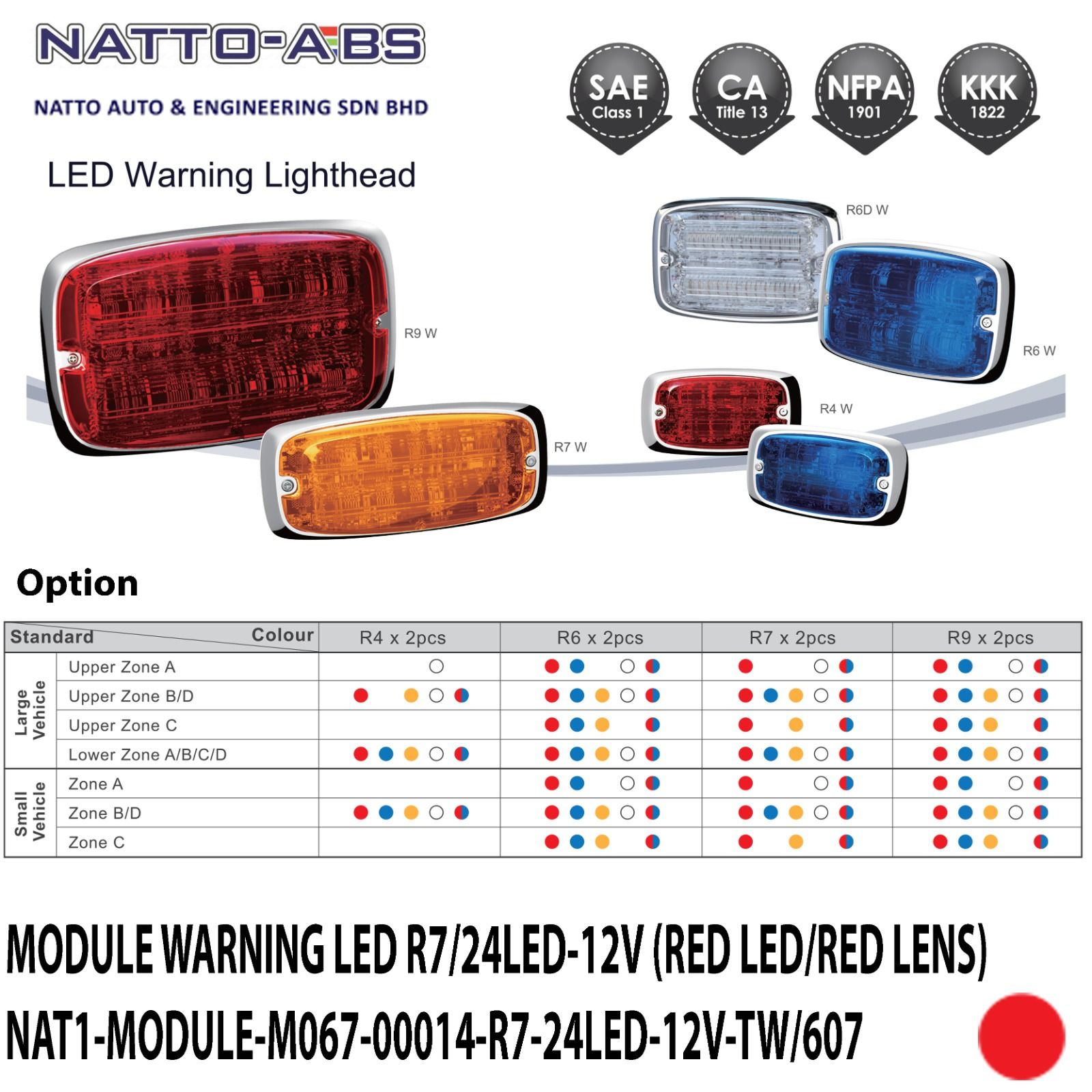 LED Warning Lighthead | Module Warning LED R7/24LED-12V (Red LED/ Red Lens)