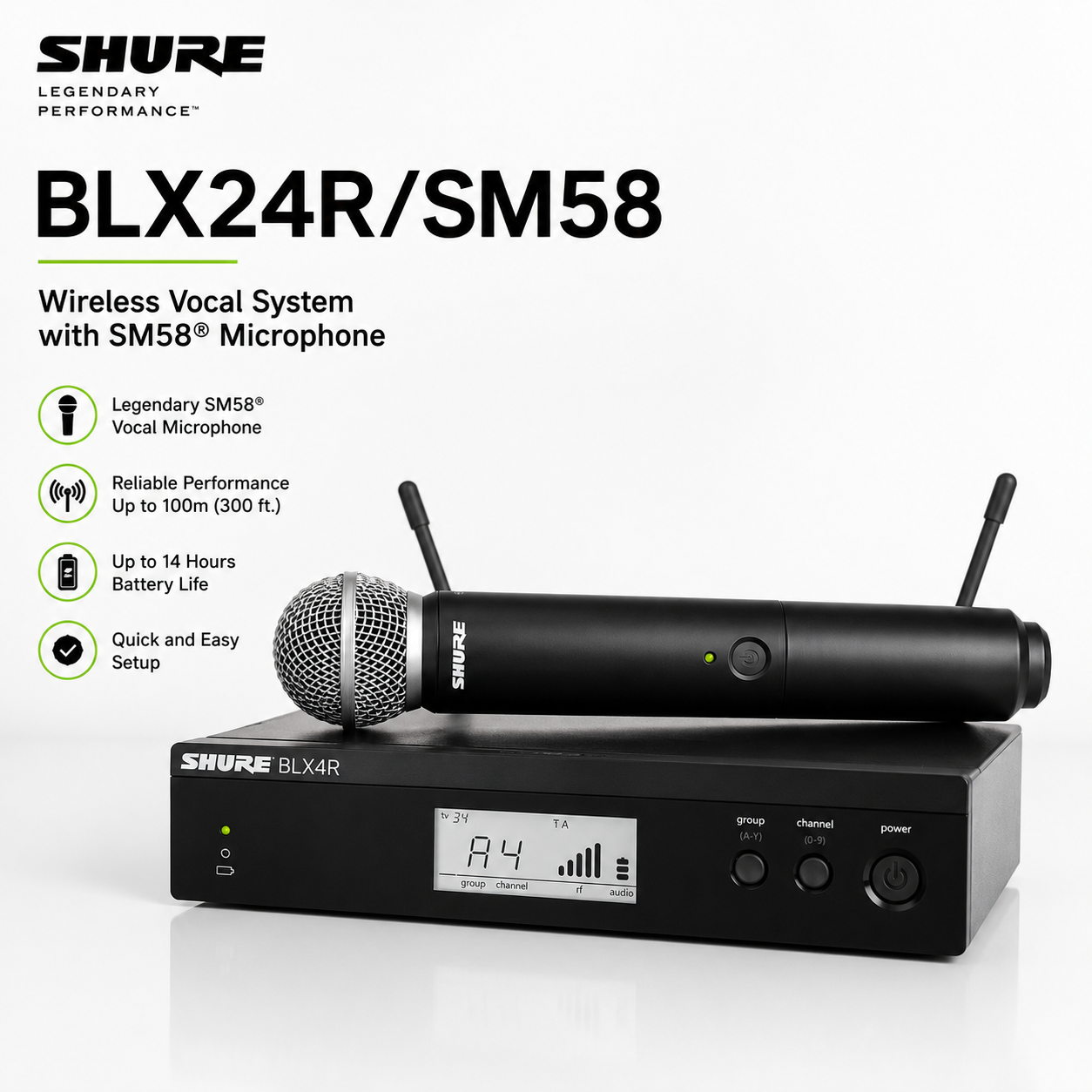 Shure BLX24R/SM58 – Wireless Rack-Mount Vocal System with SM58® Microphone