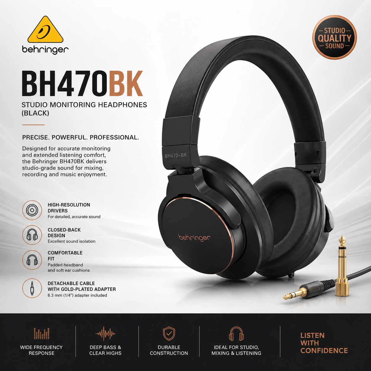 Behringer BH470BK – Studio Monitoring Headphones (Black)