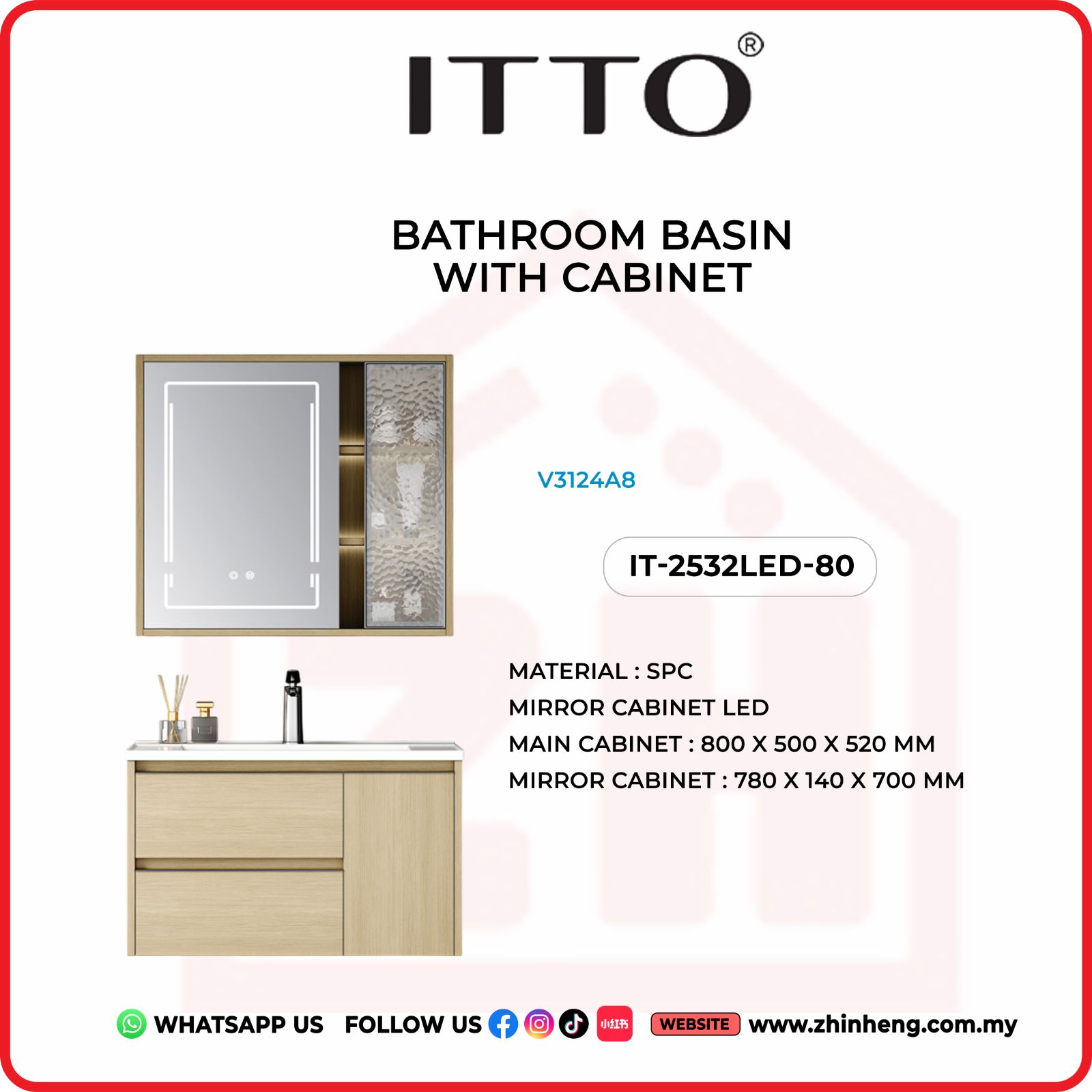 ITTO BATHROOM BASIN WITH CABINET IT-2532LED-80