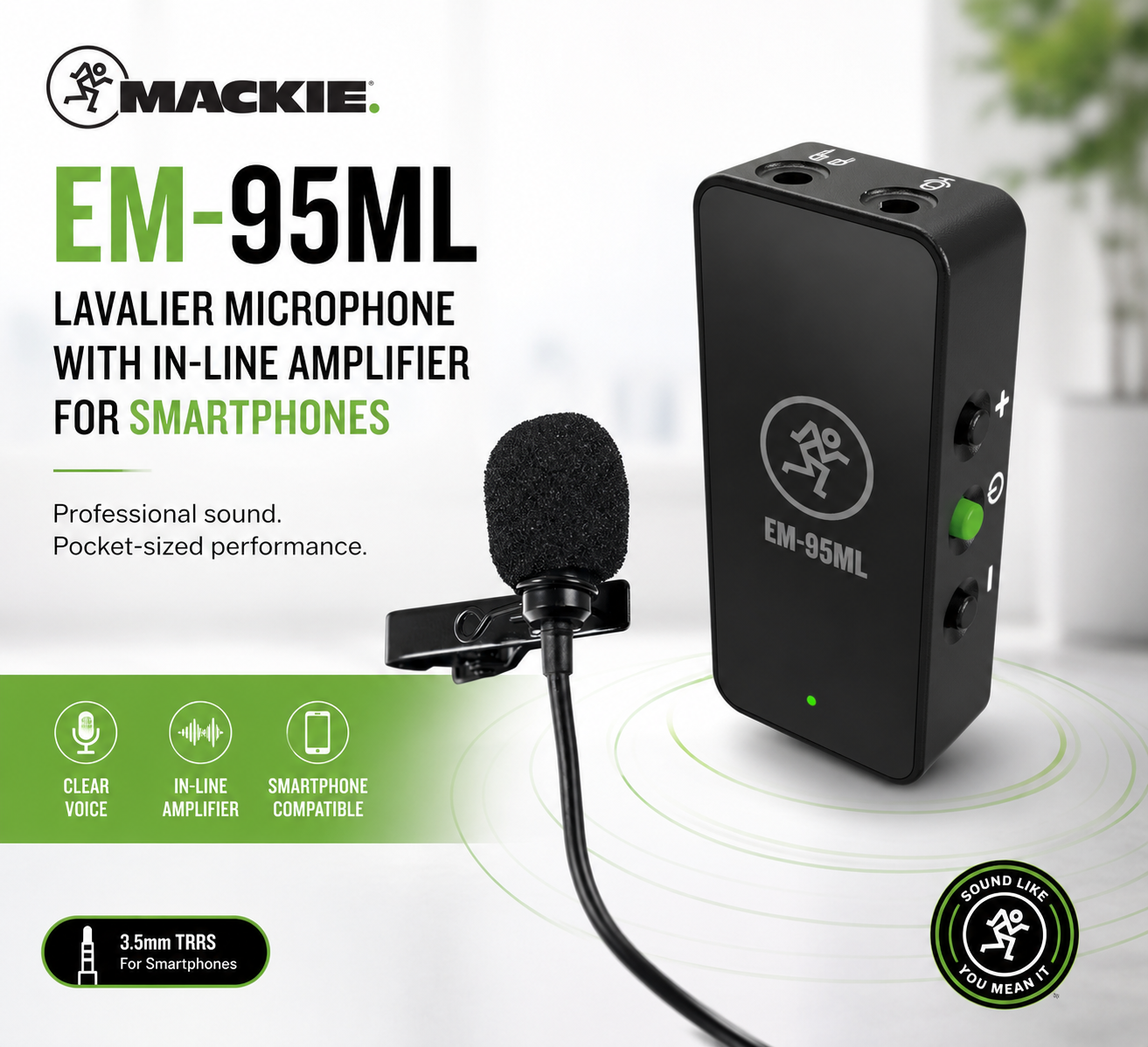 Mackie EM-95ML | 带内置放大器的智能手机领夹麦克风