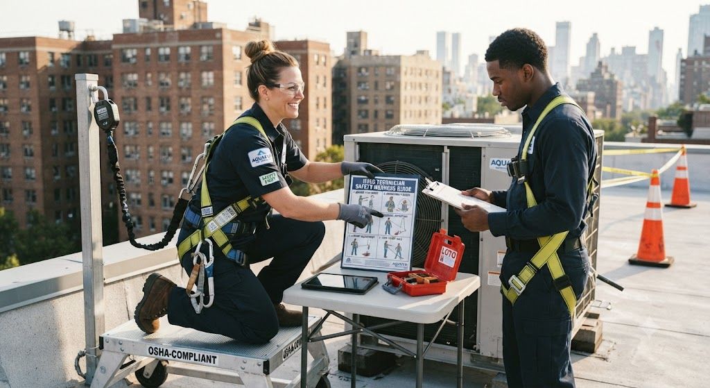 HVAC technician safety harness guide