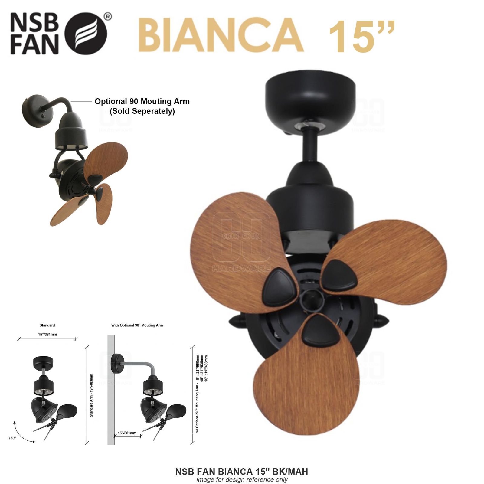 NSB FAN BIANCA 15" BK/MAH