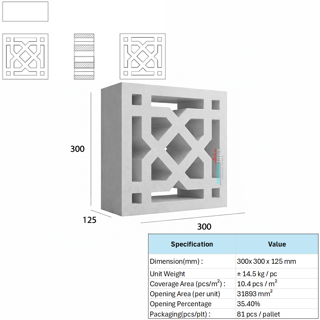 VENTILATION BLOCK - VB 601.125 (LWH 300 x 125 x300)mm