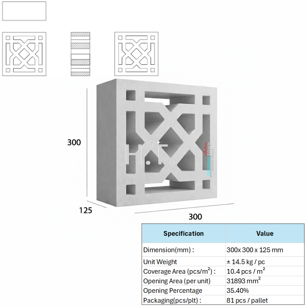 VENTILATION BLOCK - VB 601.125 (LWH 300 x 125 x300)mm