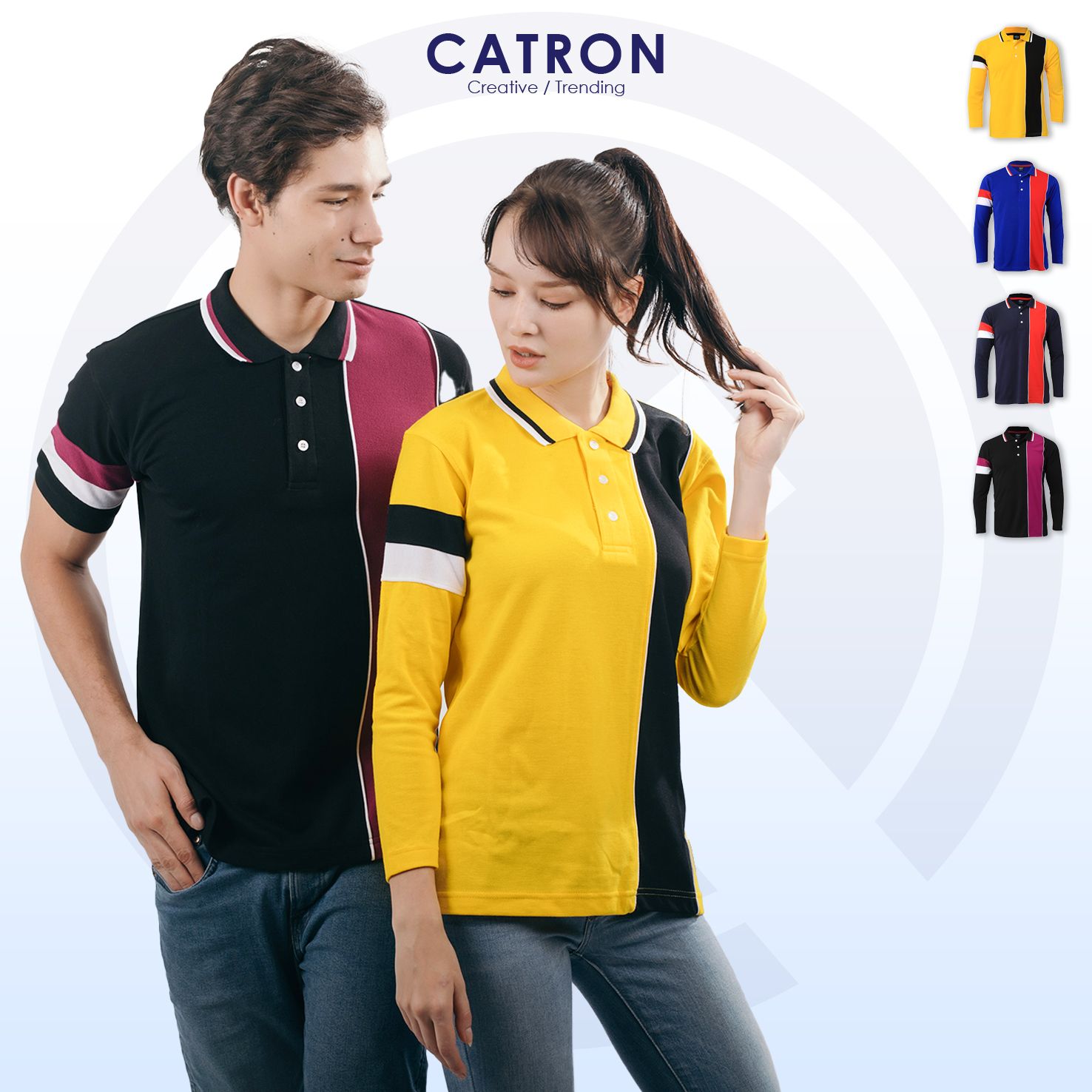 EM 2678 Horizontal Cut Long Sleeve Collar T-shirt (215gsm)