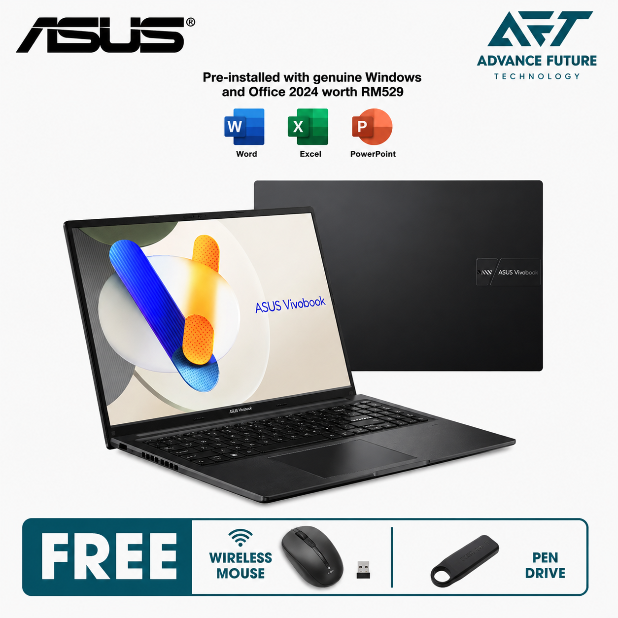 Asus VivoBook 16 A1605V-AMB2255WS 16" WUXGA Laptop Indie Black ( Intel Core i7 13620H, 16GB, 512GB, Intel, W11, H&S 2024&M365 )