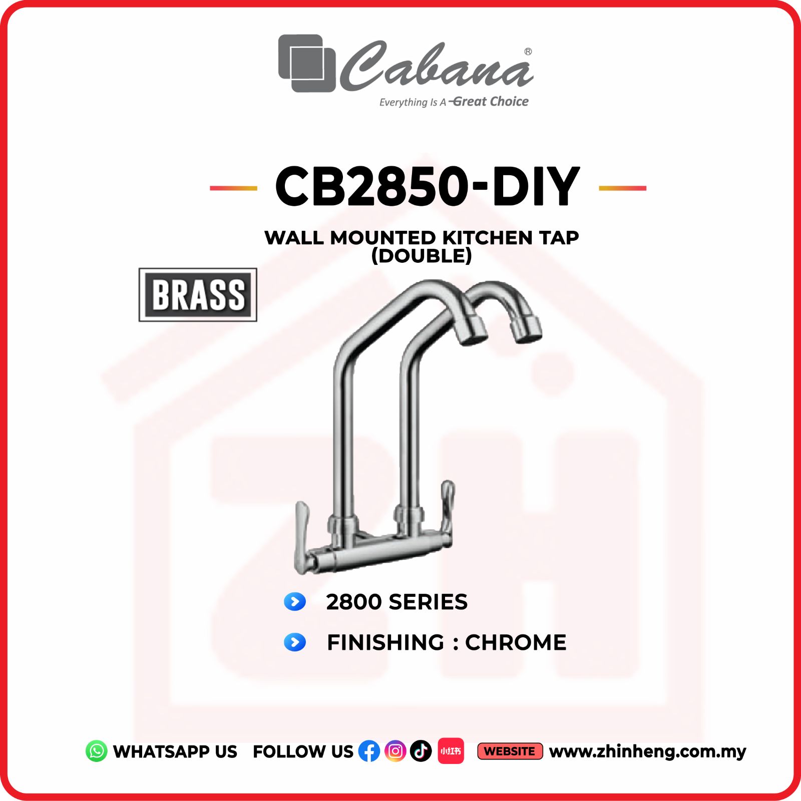 CABANA Wall Mounted Kitchen Tap (Double) CB2850-DIY