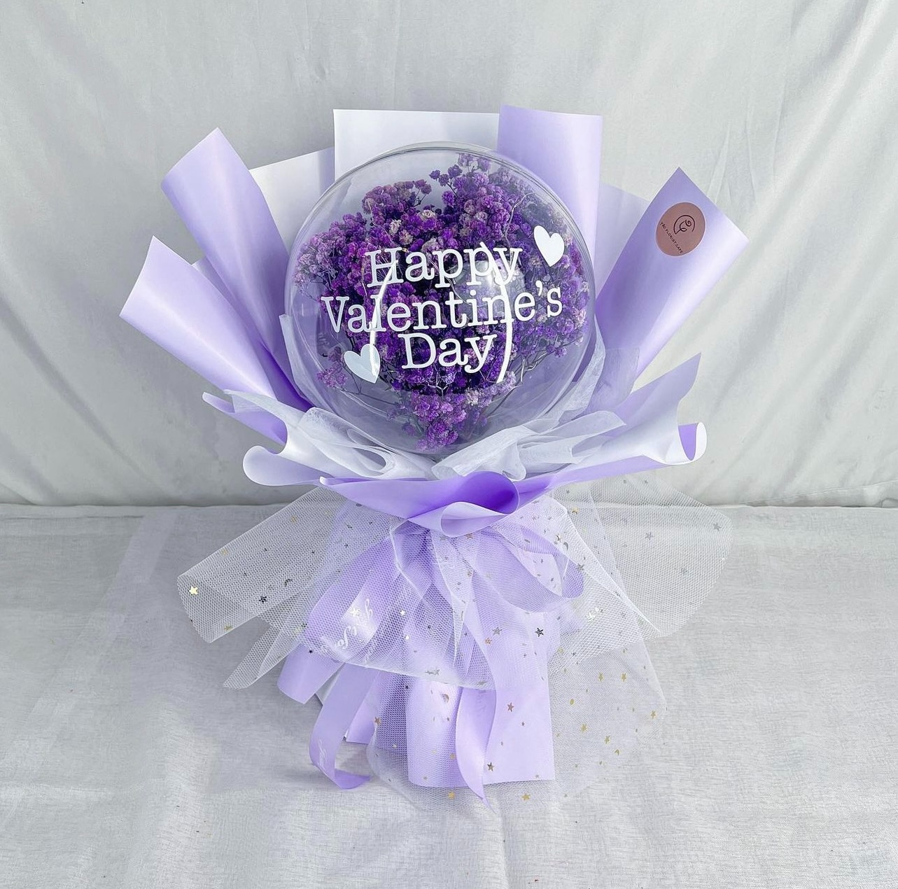 Acrylic Ball Bouquet with Purple Babybreath