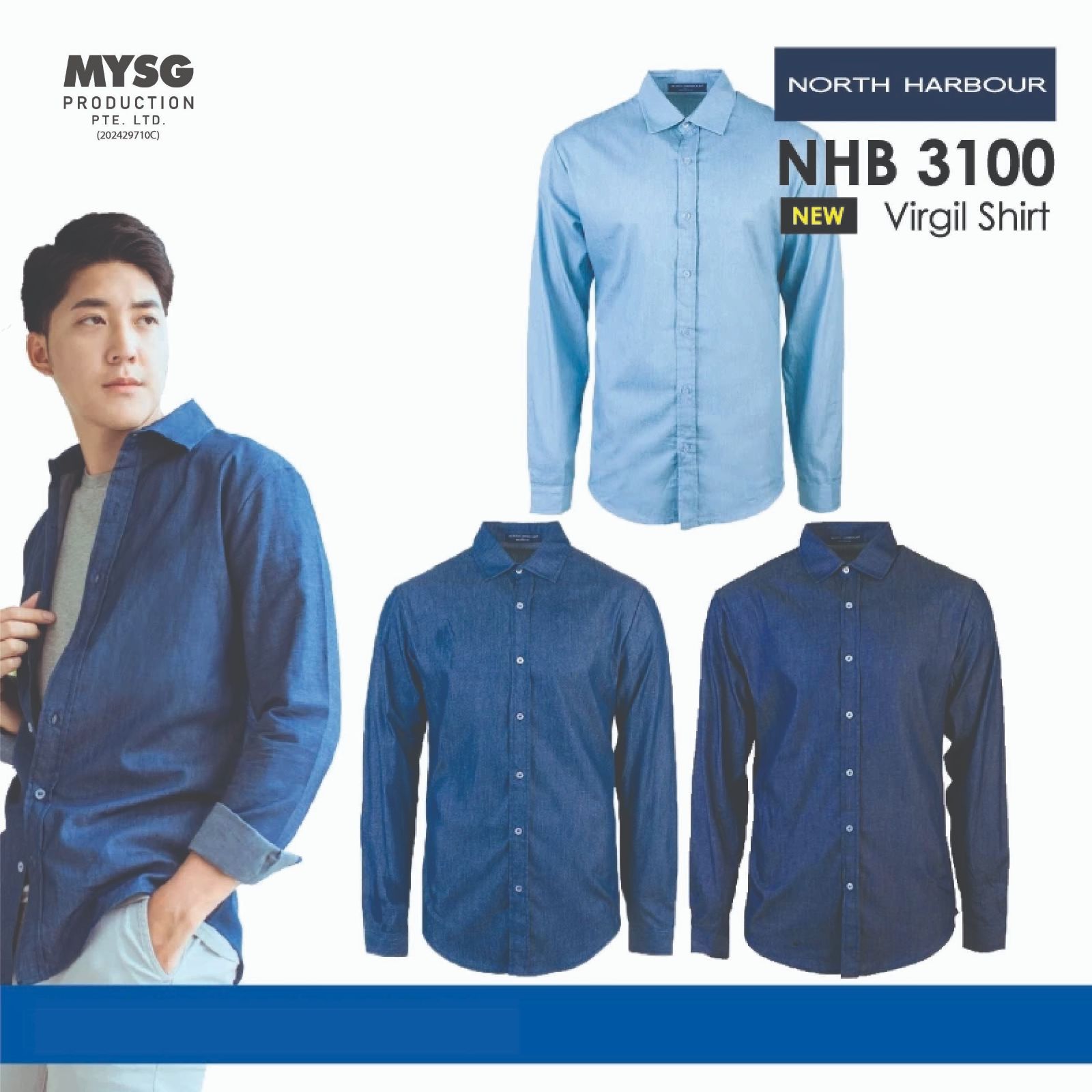 North Harbour Unisex Virgil Denim Shirt - Sky / Earl Blue / Midnight NHB3100