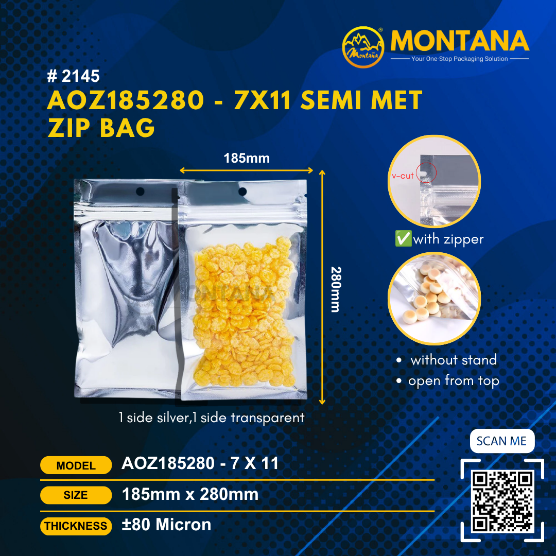 (2145) AOZ185280 - 7X11 SEMI MET ZIP BAG