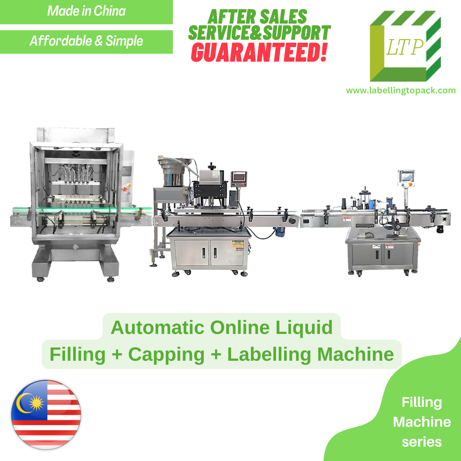 Automatic Online Liquid Filling + Capping + Labelling Machine