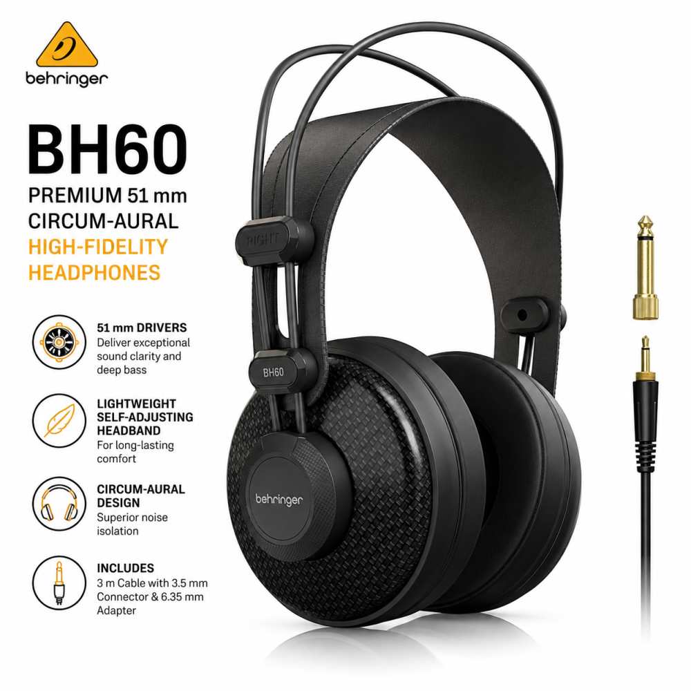 Behringer BH60 – Premium 51 mm Circum-Aural High-Fidelity Headphones