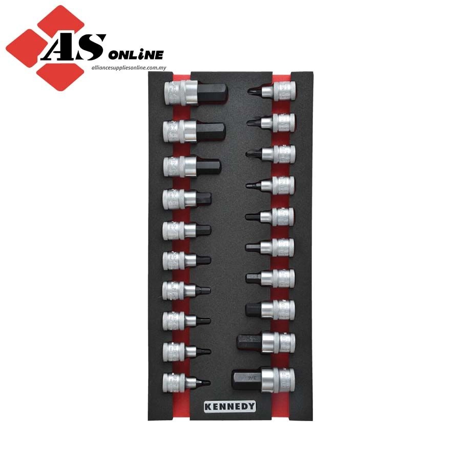 KENNEDY 20 Piece Engineers Screwdriver Bit Socket Set in 1/3 Foam Inlay for Tool Cabinets / Model: KEN5950210K