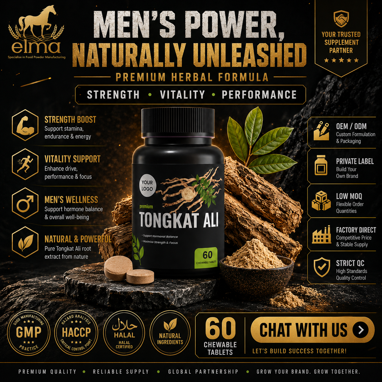 Bulk Tongkat Ali Men’s Supplement Tablet OEM Supplier for International Buyers