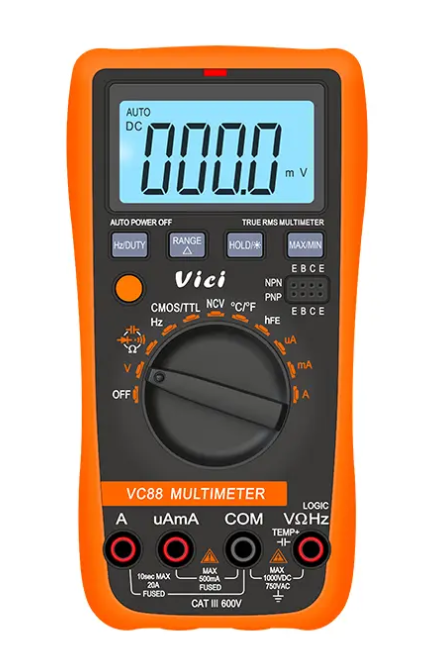 Vici VC88 COMS, TTL logic level tests, Frequency, Duty-cycle, REL, tests, Data hold, Backlight.