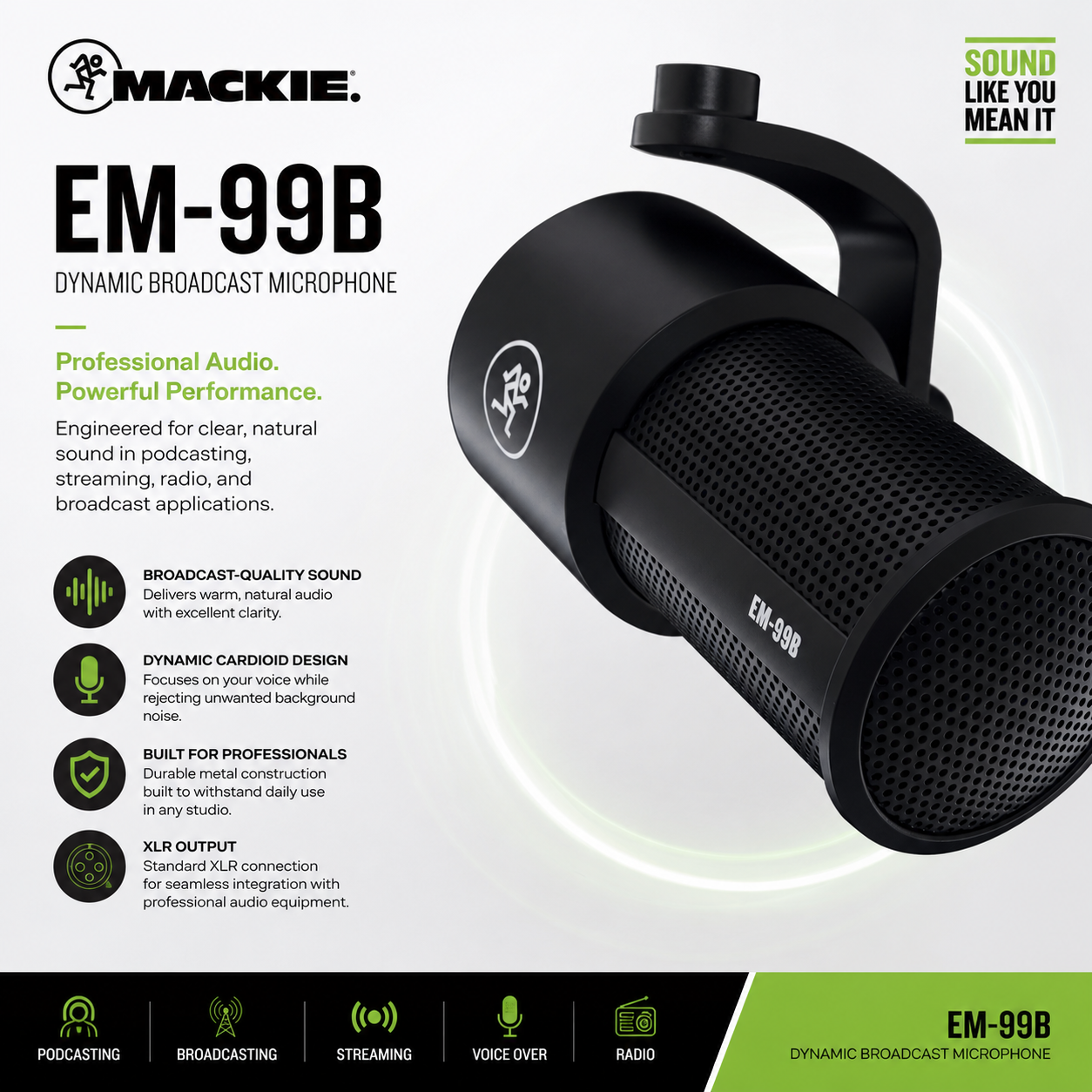 Mackie EM-99B｜专业级动圈广播麦克风（播客 & 直播专用）