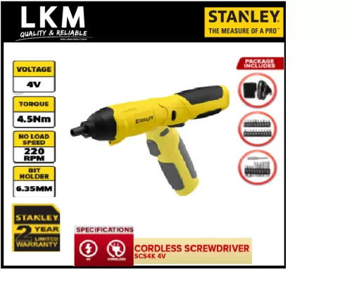 STANLEY SCS4K 4V Rechargable Folding Screwdriver 1/4'' 220RPM 4.5 NM