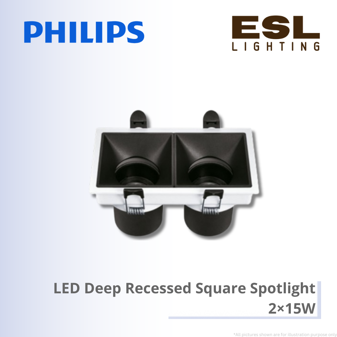 PHILIPS LED Deep Recessed Square Spotlight - 2×15W