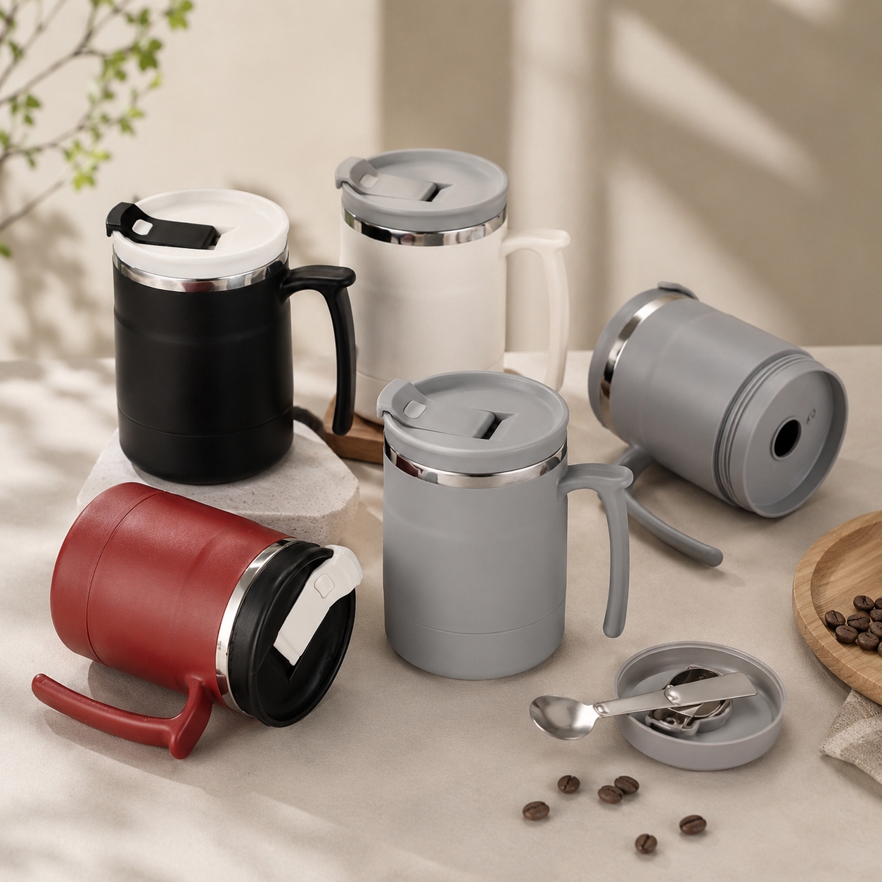 Premium Thermal Mug with Hidden Spoon 0157