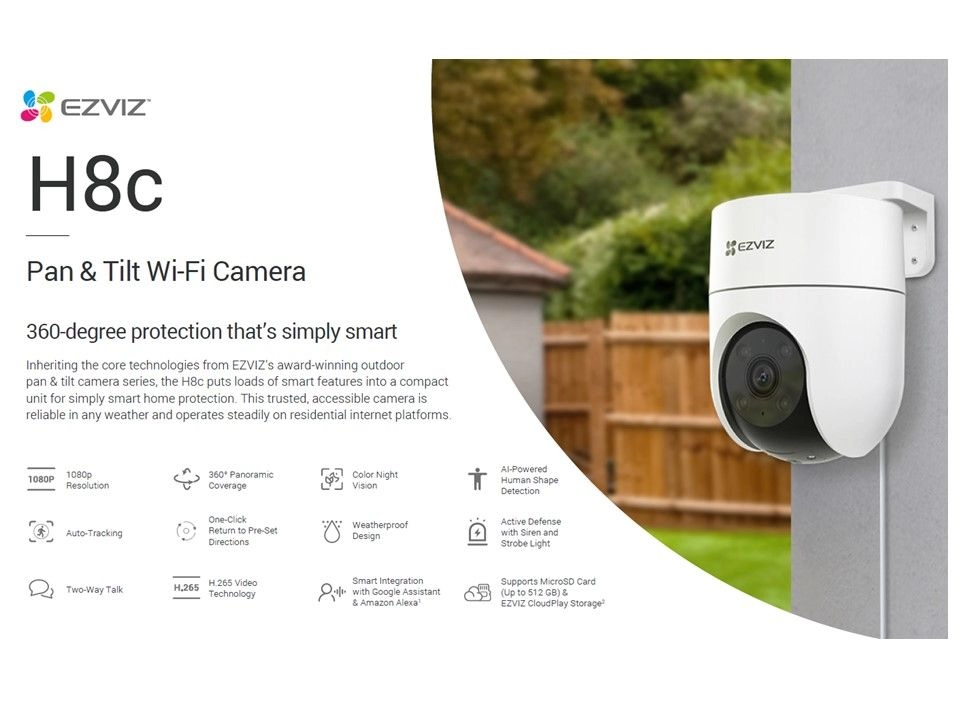 Ezviz H8C 1080P / 2MP Pan & Tilt Wi-Fi Outdoor Camera - 360 Degree View / Color Night Vision / Auto-Tracking / 2 Way Talk