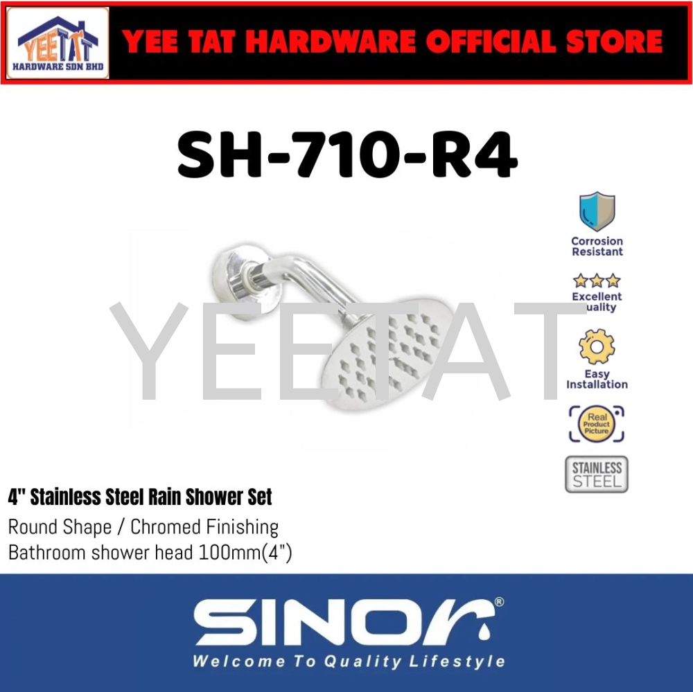 [ SINOR ] SH-710-R4 STAINLESS STEEL 4 INCHES ROUND ULTRA THIN SHOWER HEAD SET