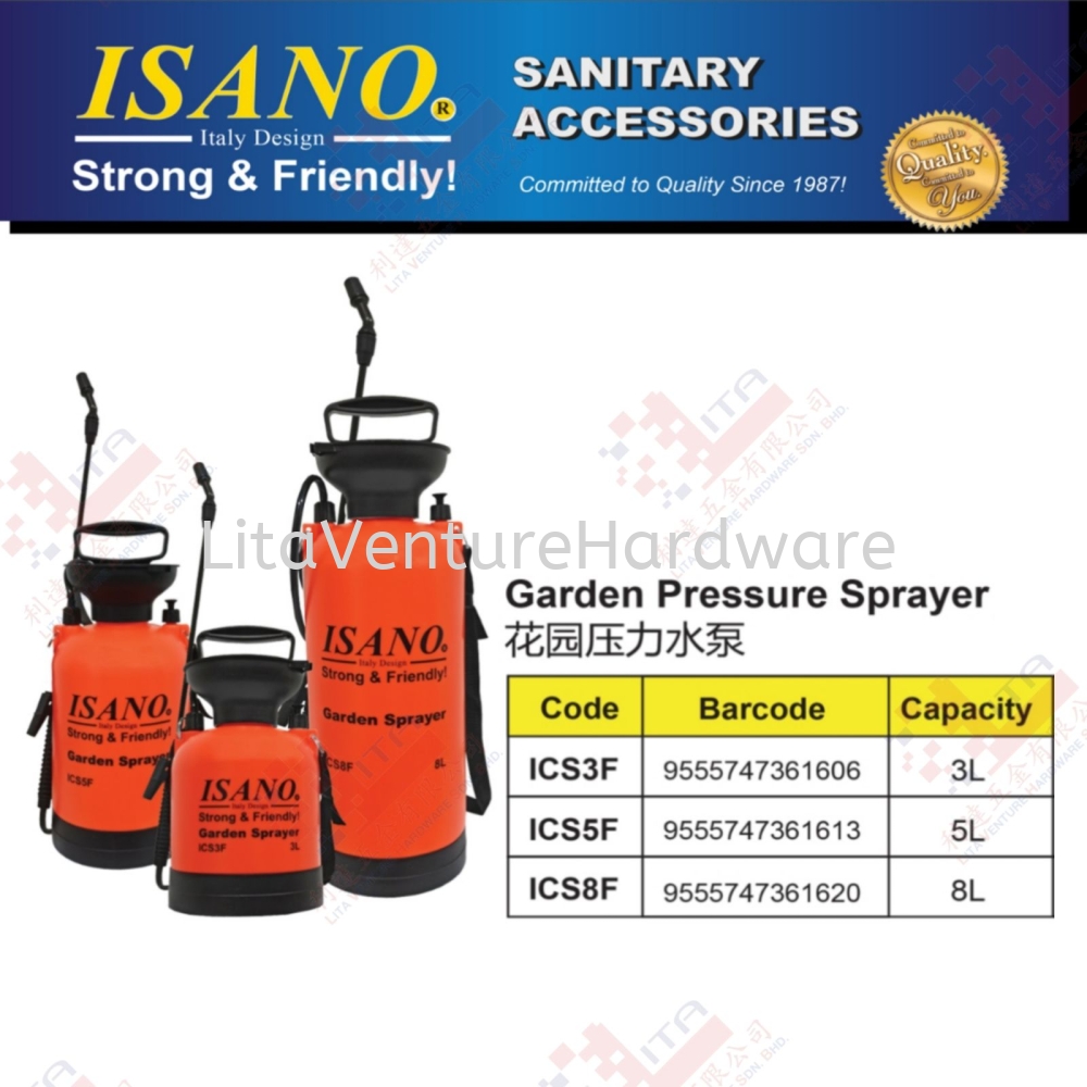 ISANO BRAND GARDEN PRESSURE SPRAYER - ICS3F ICS5F ICS8F
