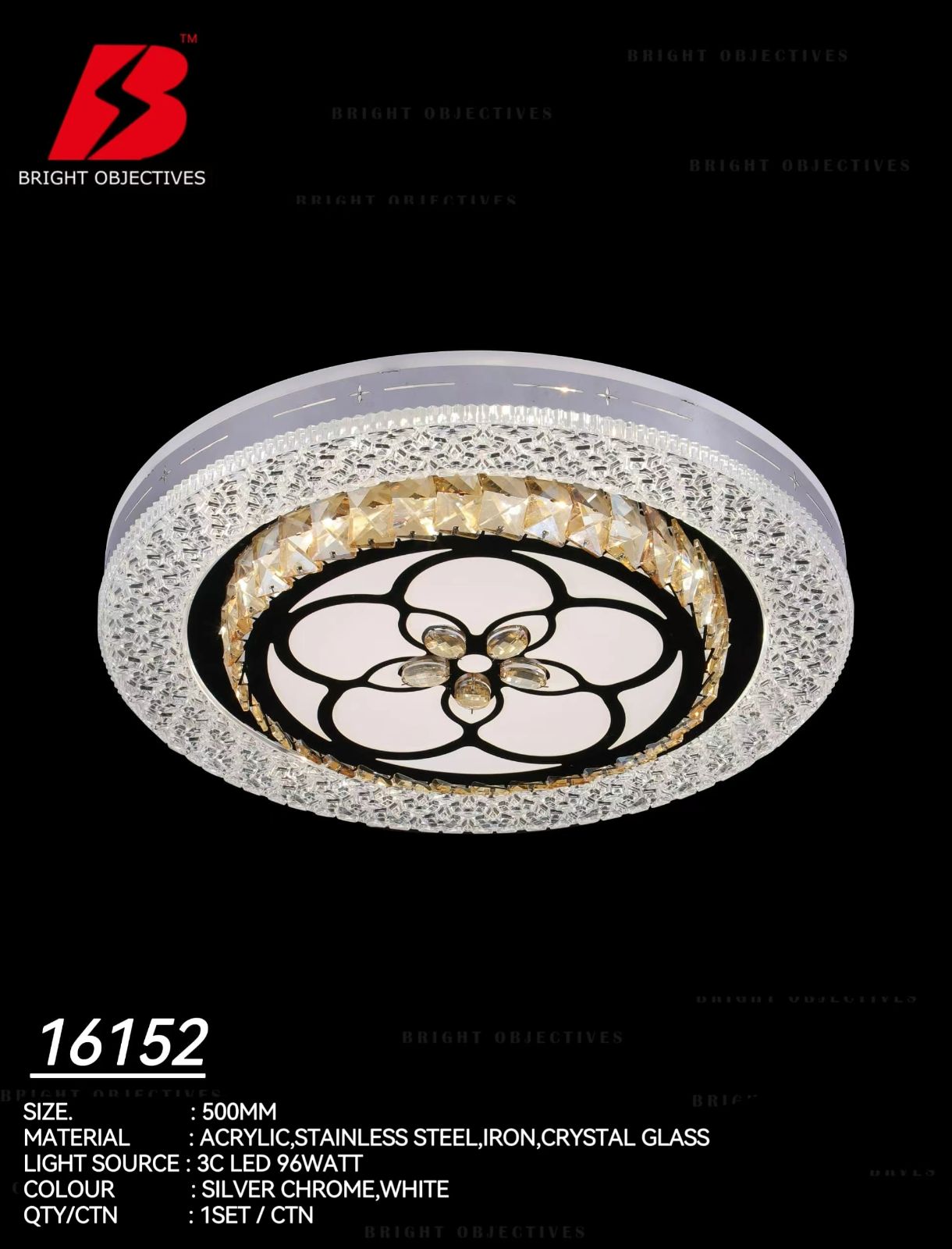 Crystal Ceiling Light with 3 Color Light - 16152/500 96W