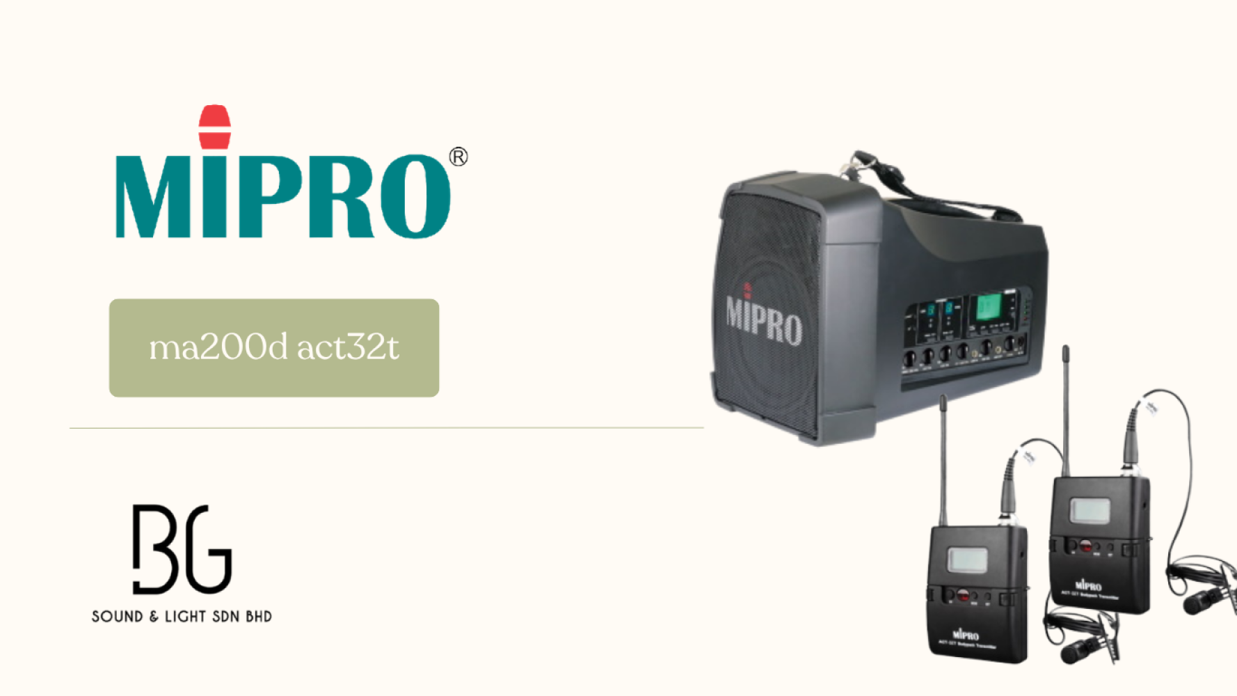 MIPRO MA-200D Portable Wireless PA System Dual ACT-32T Bodypack Clip Microphones 60W UHF Speaker Hands-Free for Teaching, Fitness & Events
