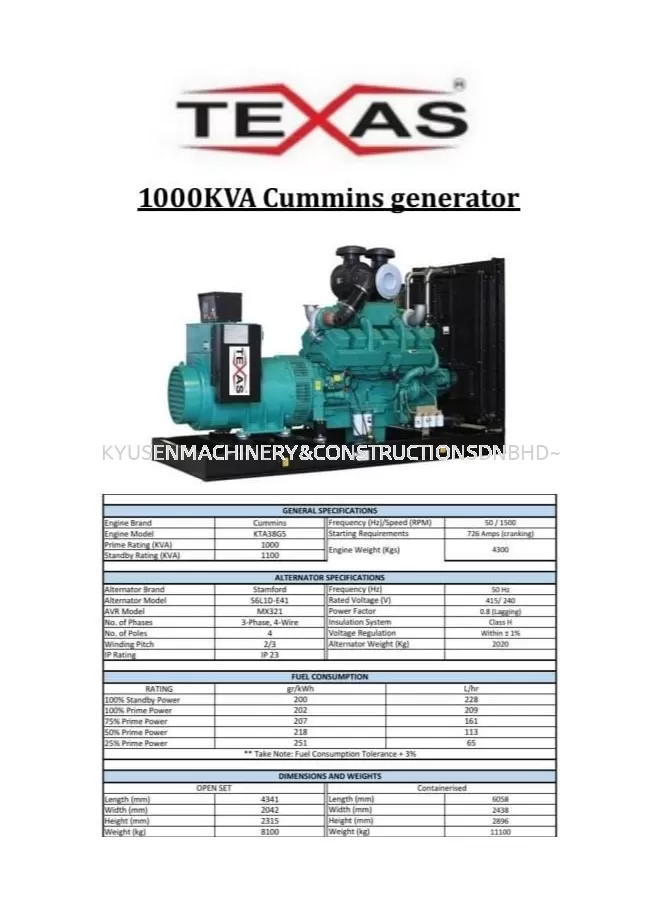 Texas Cummins 1000KVA generator Set