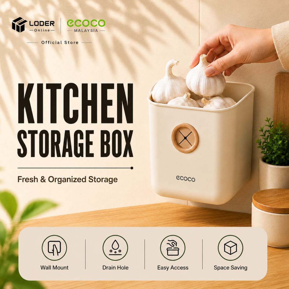 LODER ECOCO Wall Mounted Kitchen Storage Box Drain Hole Garlic Ginger Vegetable Organizer