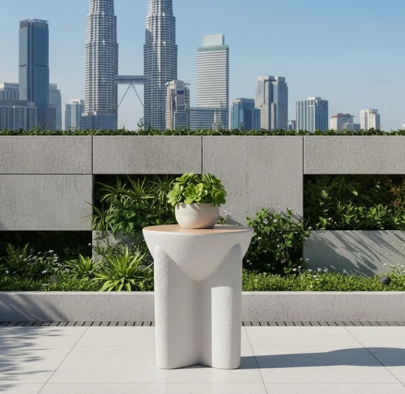 Top Outdoor Fiberglass Side Table Malaysia 马来西亚最佳户外玻璃钢茶几桌子 Meja Sisi Gentian Kaca Luar Terbaik Malaysia