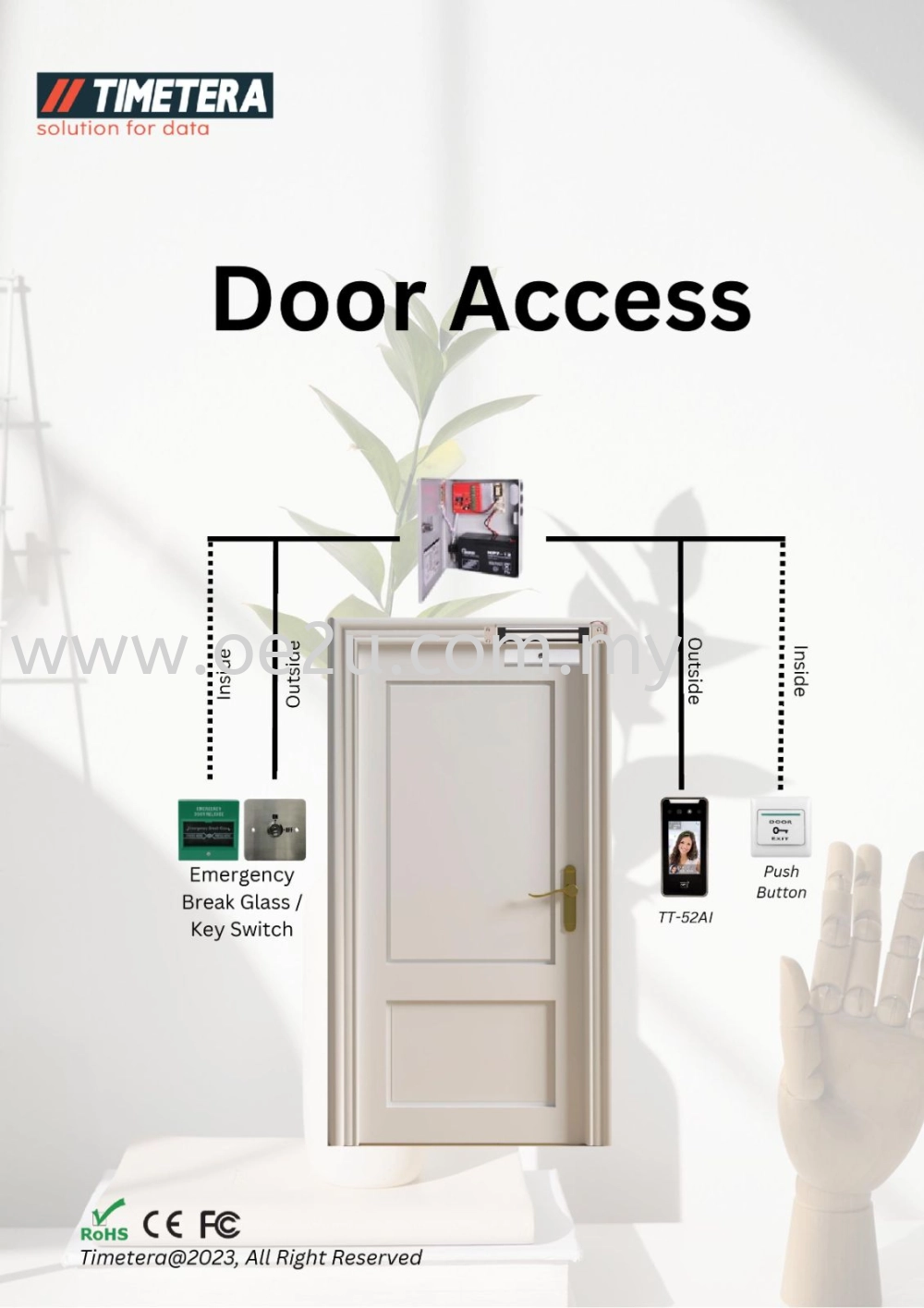 TIMETERA TT-52AI Face Recognition Time Attendance System With Door Access Control (Software Reporting & WiFi Connection)