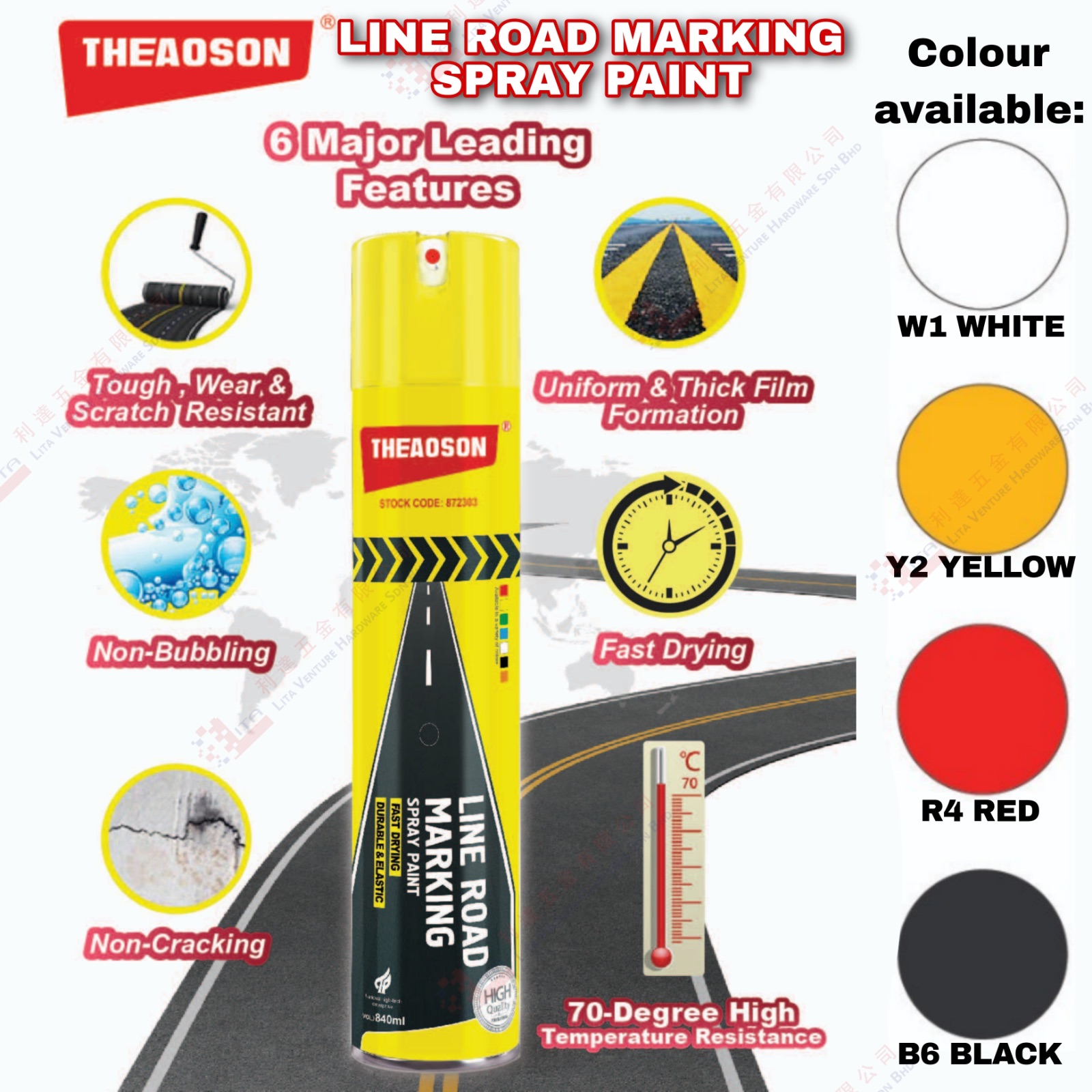 THEAOSON BRAND LINE ROAD MARKING SPRAY PAINT - W1 Y2 R4 B6