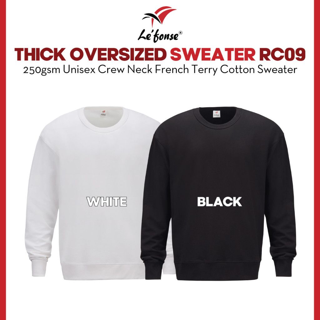 LEFONSE Thick Oversized French Terry Unisex 250gsm Superior Cotton Sweater Long Sleeve RC08 RC09