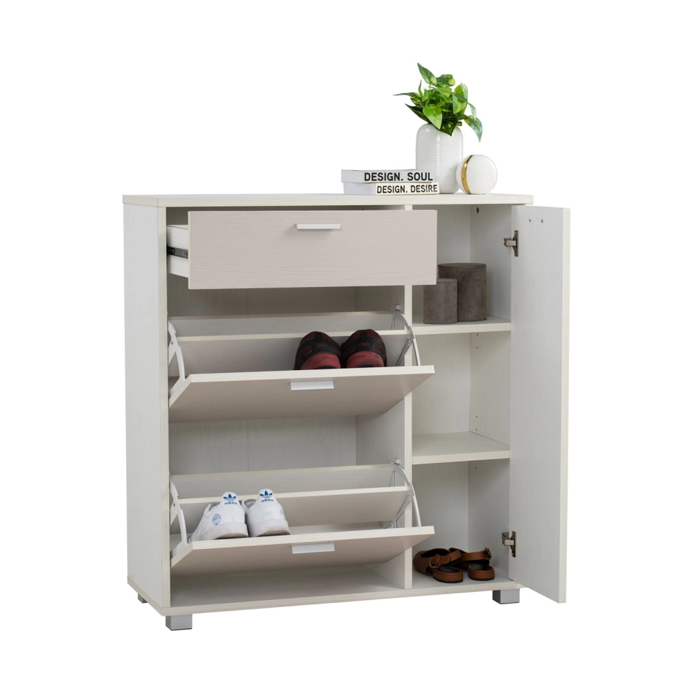 Talbot Shoe Cabinet (White + Light Grey)
