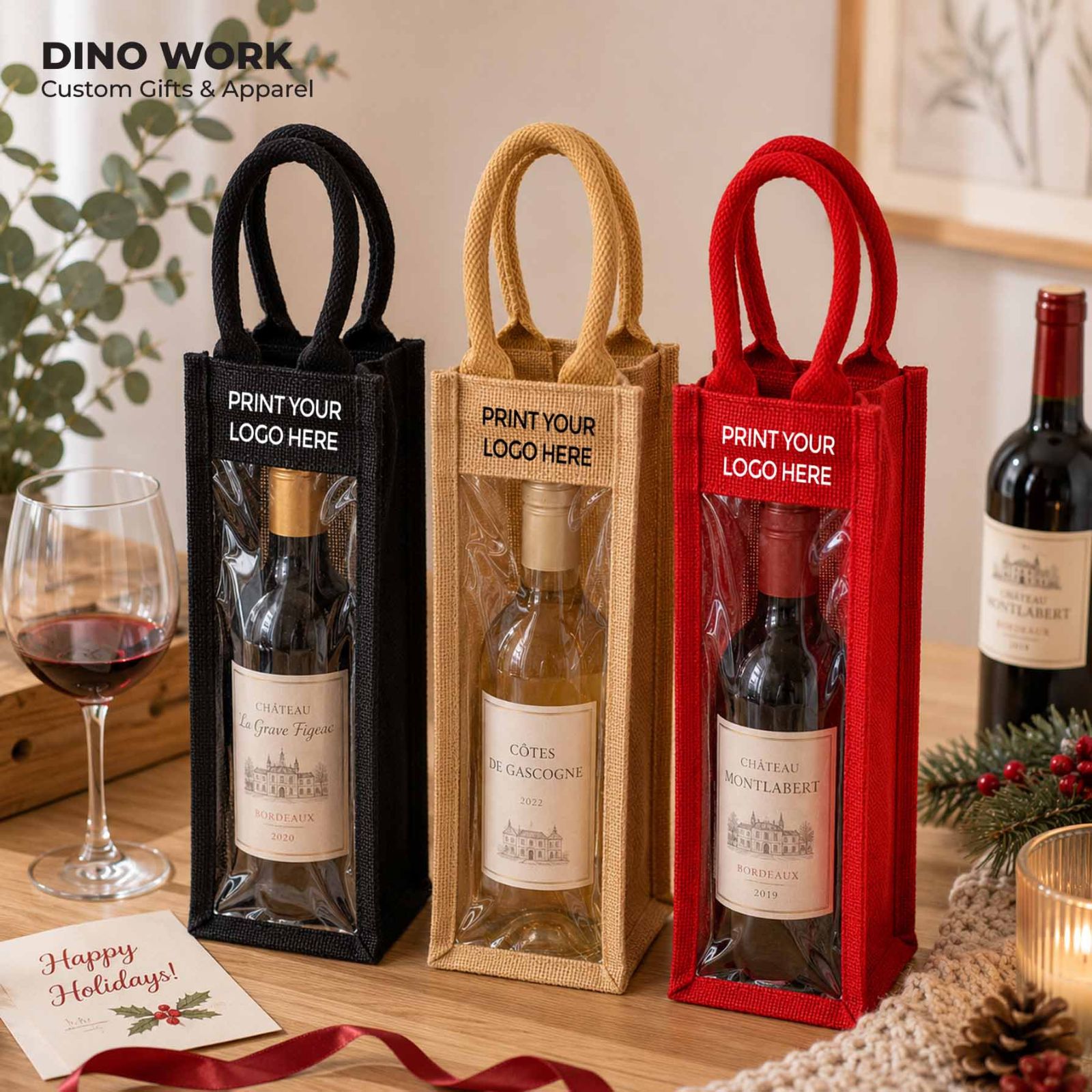 Jute Wine Gift Bag with PVC Window