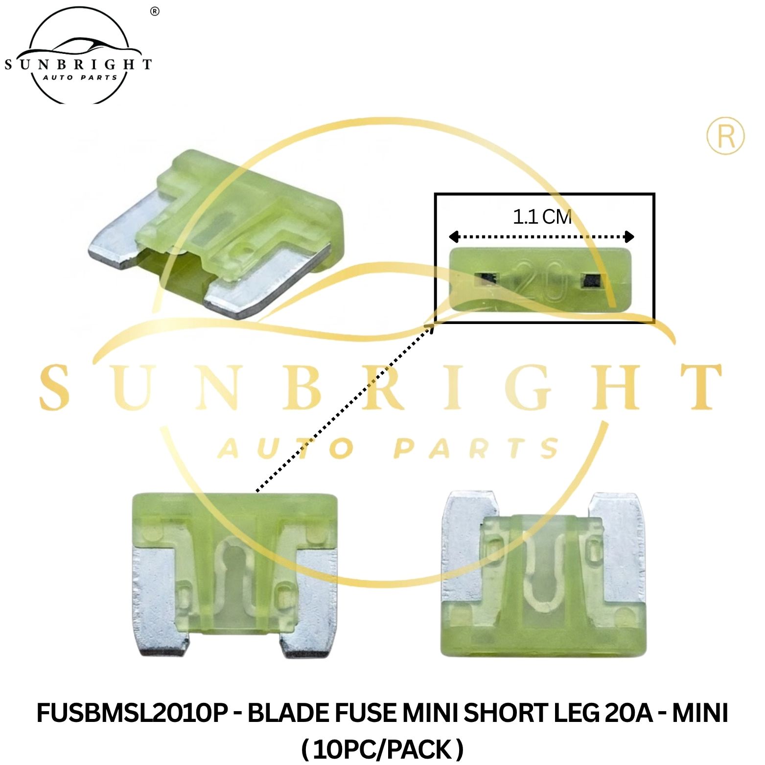FUSBMSL2010P - BLADE FUSE MINI SHORT LEG 20A - MINI ( 10PC/PACK )