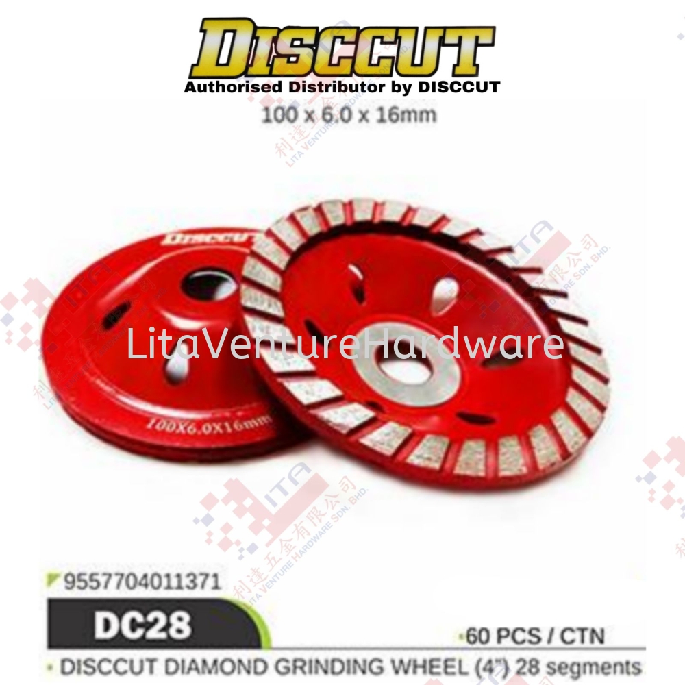 DISCCUT BRAND DISCCUT DIAMOND GRINDING WHEEL 100X6.0X16MM - DC28